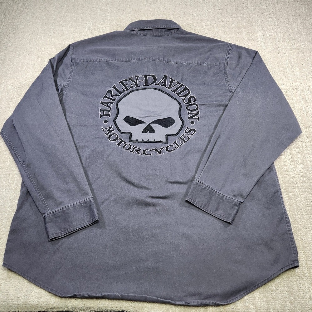 Harley Davidson Shirt Men XL Skull Big Logo Y2K Motorcycle Biker Button Down - Picture 6 of 12